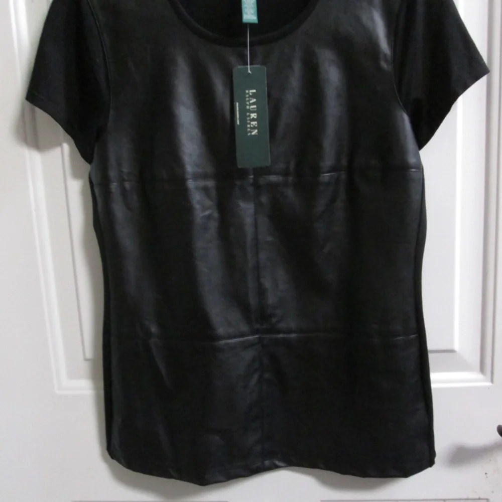 new RALPH LAUREN Black leather look like pullover blouse Sz - Picture 4 of 14